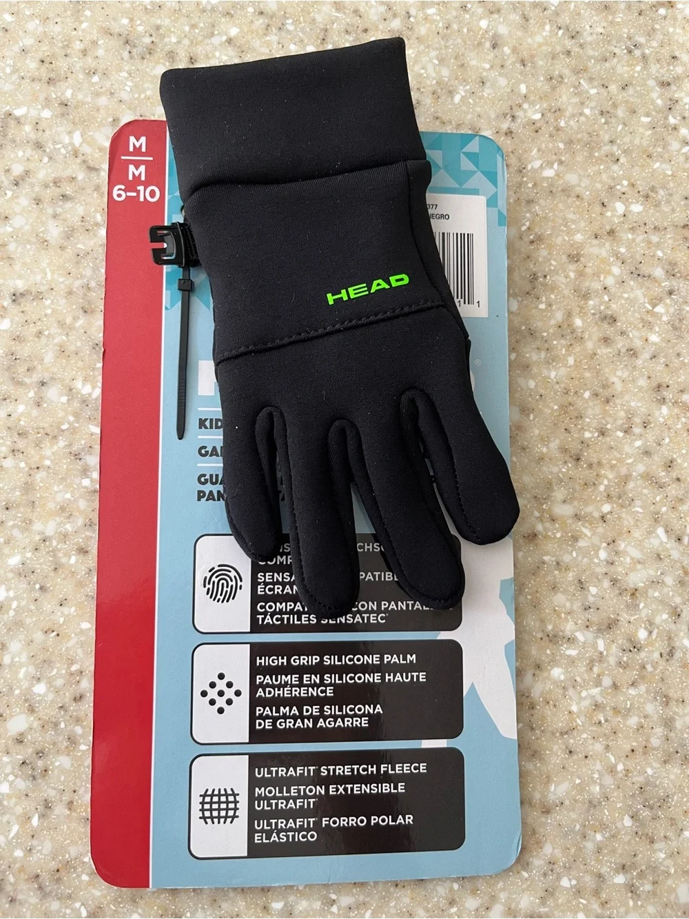Head touchscreen Kids Black Gloves with Neon Green Logo